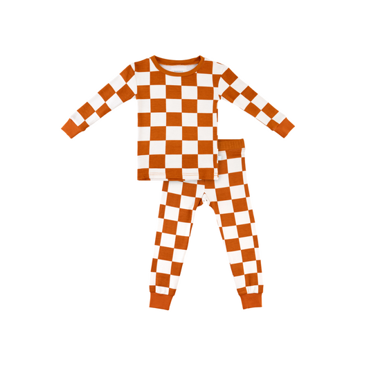 Toddler/Kids Bamboo Pajamas - Rust Checkerboard