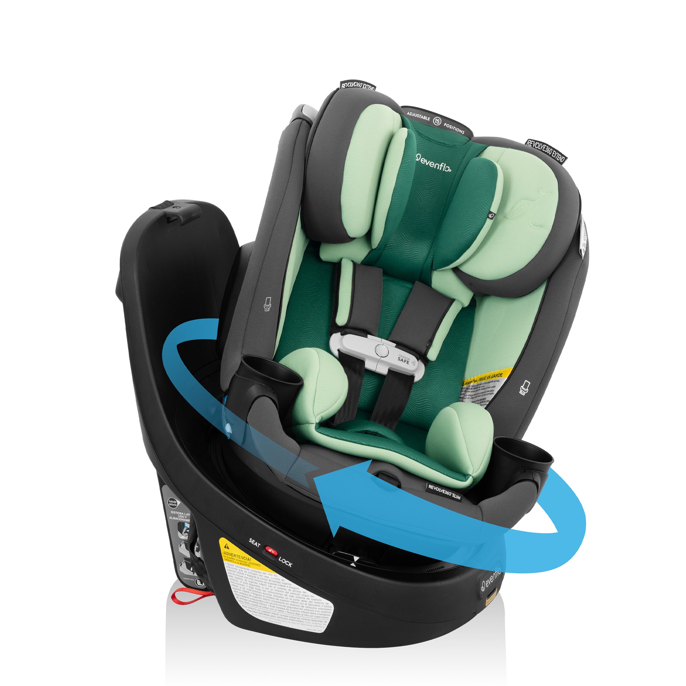 Revolve360 Slim 2-in-1 Rotational Car Seat with Green & Gentle Fabric - Peridot Green