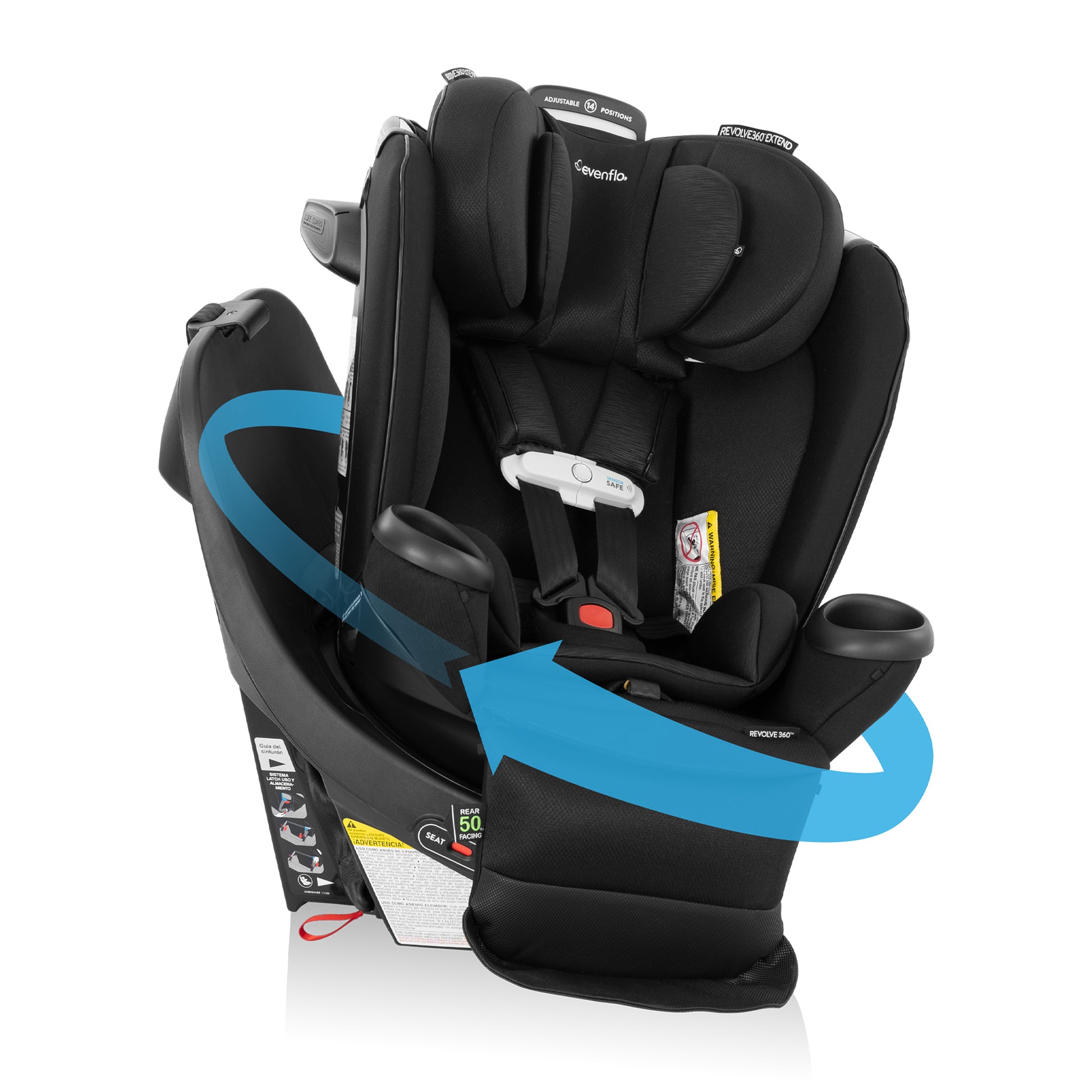 Evenflo Gold Revolve360 Extend All-in-One Rotational Car Seat with SensorSafe (Onyx)