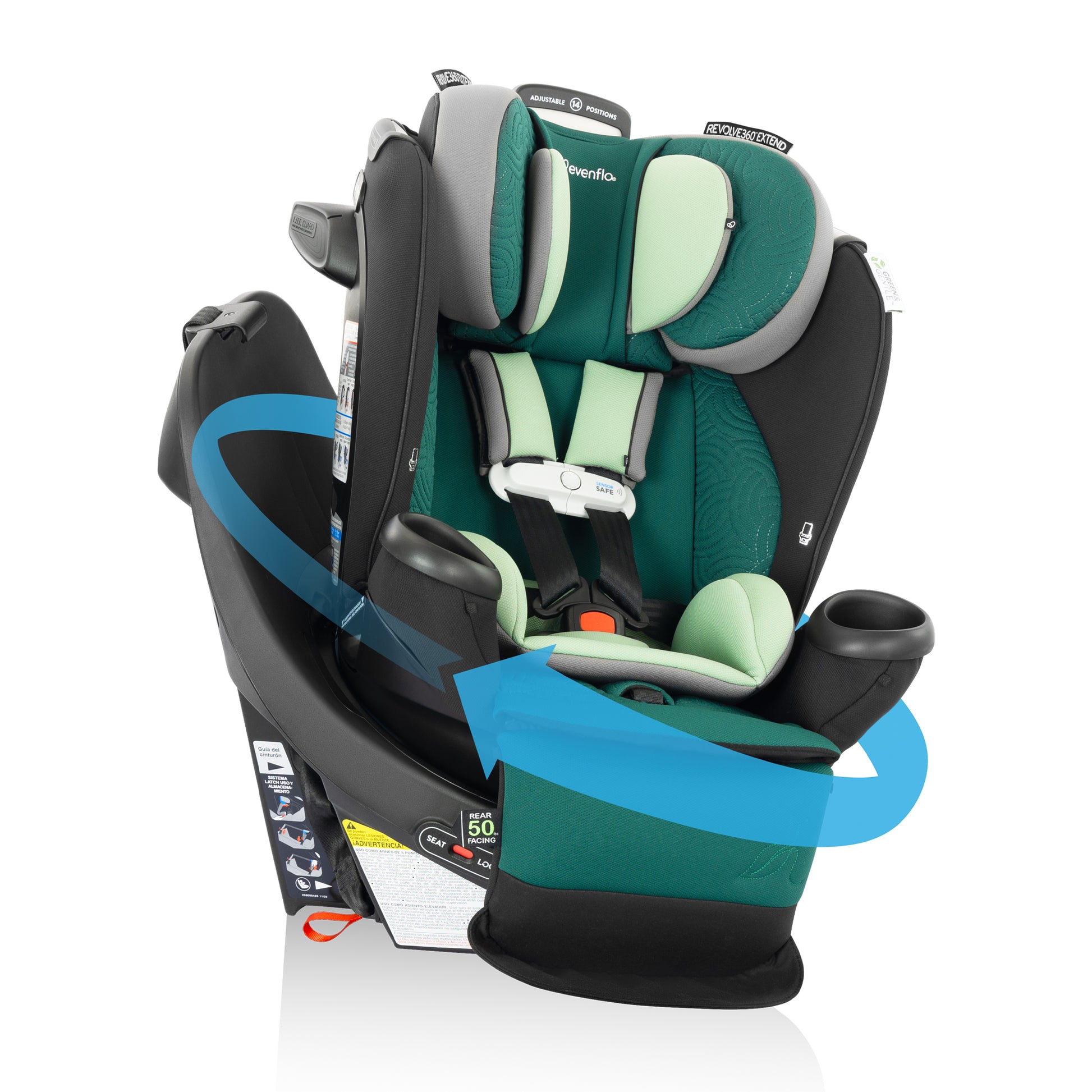 Gold Revolve360 Extend All-in-One Rotational Car Seat with Green & Gentle Fabric (Emerald)