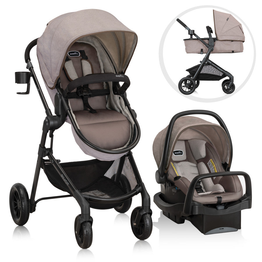 Evenflo Pivot Modular Travel System with SafeMax Car Seat Casual Gray